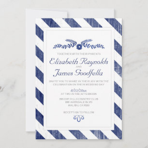 Navy Blue Stripes Wedding Invitations