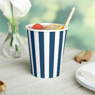 Navy Blue Stripes, White Stripes, Striped Pattern Paper Cups