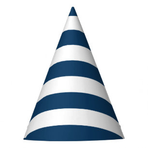 Navy Blue Stripes, White Stripes, Striped Pattern Party Hat