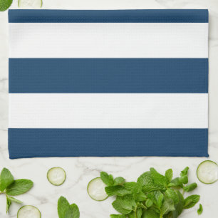 Navy Blue Stripes, White Stripes, Striped Pattern Tea Towel