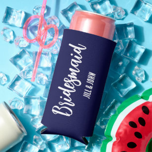 Navy Blue Stylised Wedding Bridesmaid Seltzer Can Cooler