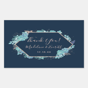 Navy Blue Succulents & Rose Gold Wedding Thank You Rectangular Sticker