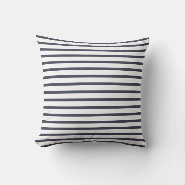 Navy Blue Summer Stripes Outdoor Pillows (Front)