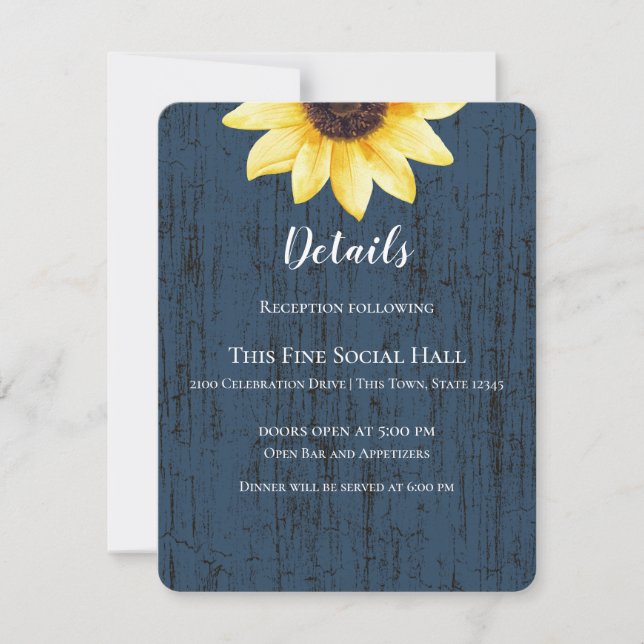 Navy Blue Sunflower and Lights Rustic Wedding Invitation (Front)
