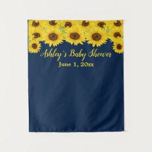 Navy Blue Sunflower Baby Shower Photo Booth Prop Tapestry