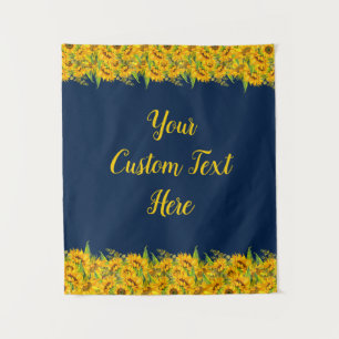 Navy Blue Sunflower Birthday Backdrop Photo Booth Tapestry