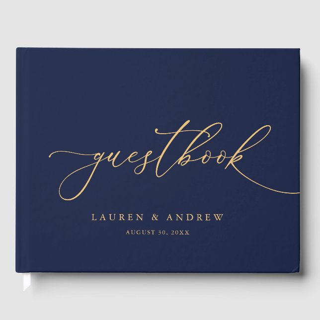 Navy Blue & Sunflower Gold 1 Wedding Guestbook (Front)