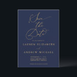 Navy Blue & Sunflower Gold Save the Date Invitation<br><div class="desc">This navy blue Save the Date card features a minimalist navy blue background with sunflower yellow/gold text. Fully customisable with names,  dates,  location,  background colour,  etc...  For more detailed customisation,  click the "Customise Further" link. Matching wedding suite items are also available in this collection.</div>