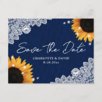 Navy Blue Sunflower Lace Wedding Save The Date
