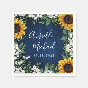 Navy Blue Sunflower Rustic Country Wedding Napkins