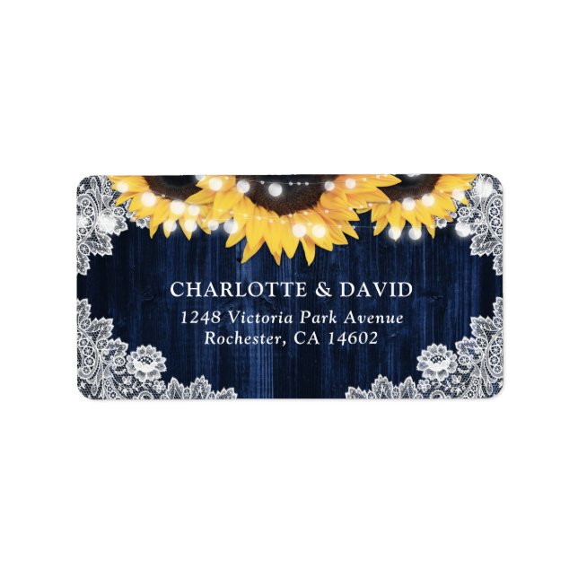 Navy Blue Sunflower Rustic Wedding Address Labels (Front)