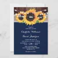 Navy Blue Sunflower Rustic Wood Burlap Wedding