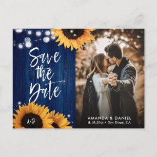 Navy Blue Sunflower Save The Date Photo Postcard