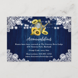 Navy Blue Sunflower Wedding Hotel Accommodation Enclosure Card