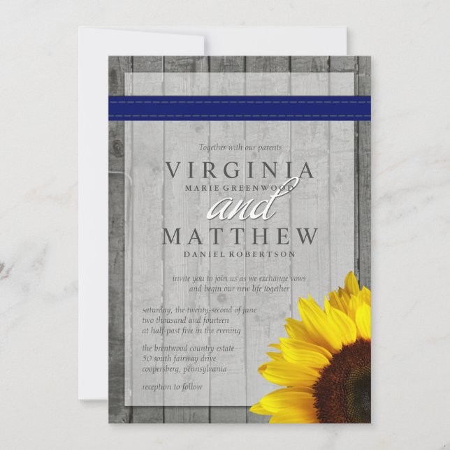 NAVY BLUE & SUNFLOWER WEDDING INVITATION (Front)