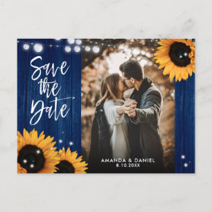 Navy Blue Sunflower Wedding Photo Save The Date Announcement Postcard