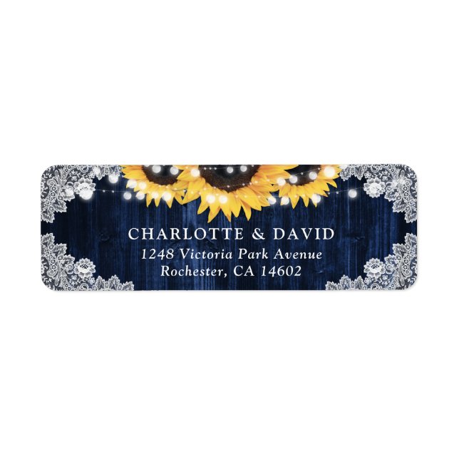 Navy Blue Sunflower Wedding Return Address Labels (Front)