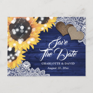 Navy Blue Sunflower Wedding Save The Date Announcement Postcard