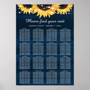 Navy Blue Sunflower Wedding Seating Plan 16 Poster