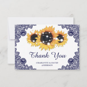 Navy Blue Sunflower Wedding Thank You Card