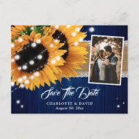 Navy Blue Sunflower Wood Wedding Photo