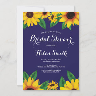 Navy Blue Sunflowers Bridal Shower Invitation