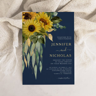 Navy Blue Sunflowers Eucalyptus Gold