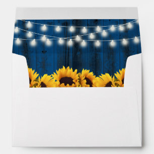 Navy Blue Sunflowers String Lights Rustic Wedding Envelope