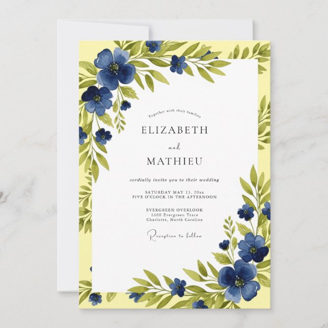 Navy Blue Sunlit Spring Wedding Invitation (Front)