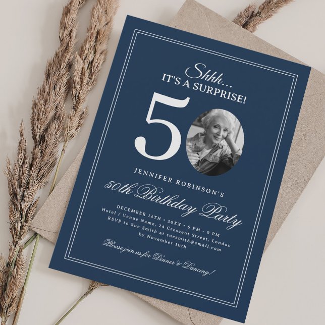 Navy Blue | Surprise 50th Birthday Party Invitation (Navy Blue | Surprise 50th Birthday Party Invitation)