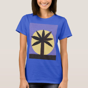Navy Blue T-Shirt with Palm & Moon Design