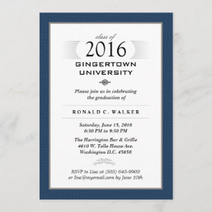 Navy Blue & Tan Formal Graduation Party Invite