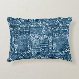 Navy Blue Tapa: Tribal Fabric Abstract Decorative Cushion