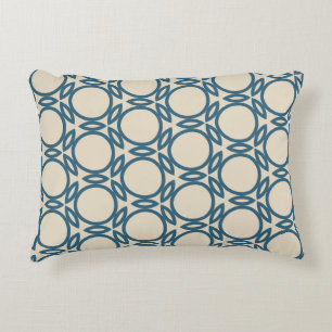 Navy Blue Taupe Geo Design Decorative Cushion