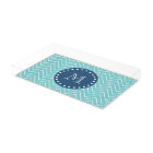Navy Blue, Teal Chevron Pattern | Your Monogram