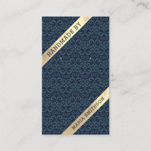Navy Blue Teal Damask Pattern Earring Display Card