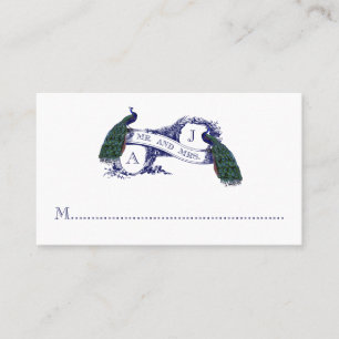 Navy Blue, Teal Peacock Wedding Place Card