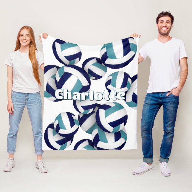 navy blue teal volleyball team colours room decor fleece blanket (In Situ)