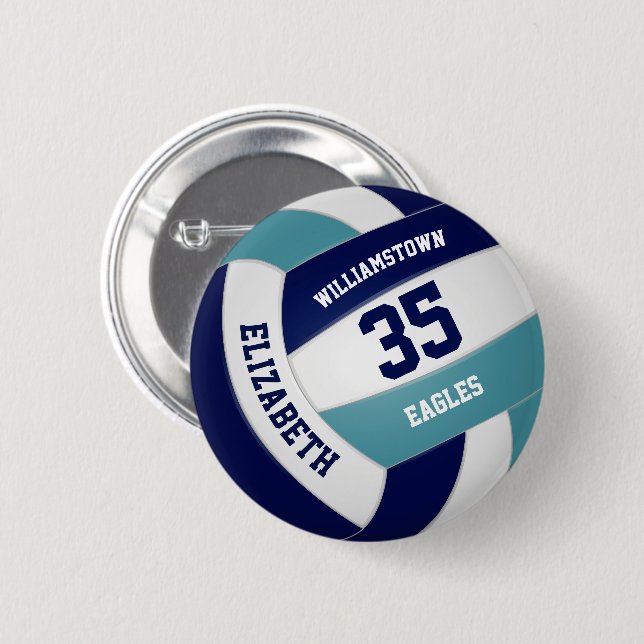 navy blue teal volleyball team gifts 6 cm round badge (Front & Back)