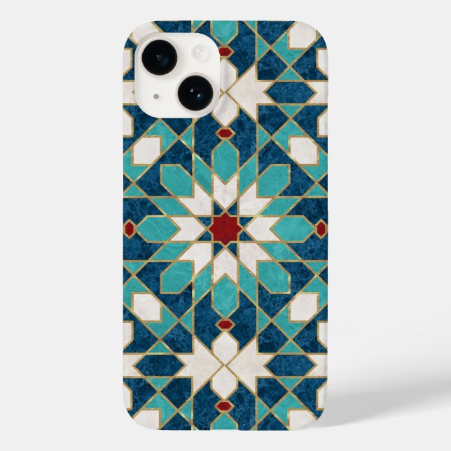 Navy Blue Teal White Red Marble Moroccan Mosaic Case-Mate iPhone Case (Back)