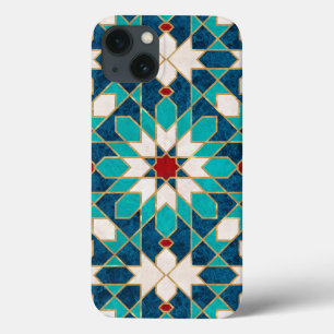 Navy Blue Teal White Red Marble Moroccan Mosaic iPhone 13 Case