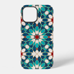 Navy Blue Teal White Red Marble Moroccan Mosaic iPhone 12 Case