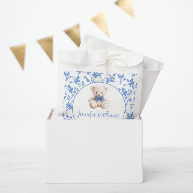 Navy blue teddy bear floral baby boy shower candy favour bags (Party)