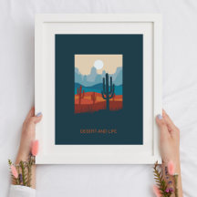 Navy Blue Terracotta Desert And Cactus Poster