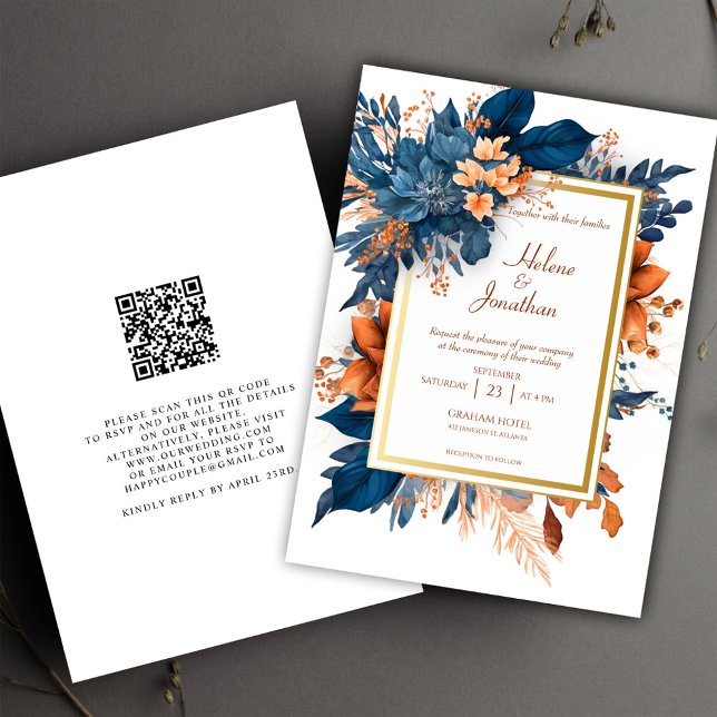 Navy Blue Terracotta Garden Boho Elegant Wedding Invitation (Navy Blue Terracotta Garden Boho Elegant Wedding Invitation)