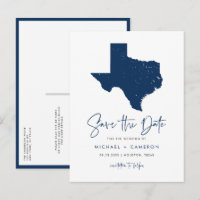Navy Blue Texas State Map QR Code Save the Date