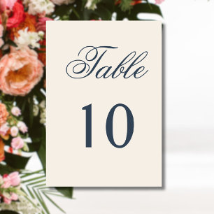 Navy Blue Text Ivory Old Money Budget Wedding Table Number