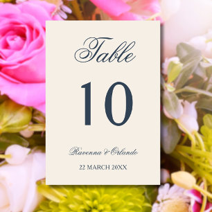 Navy Blue Text Ivory Old Money Quiet Wedding Table Number