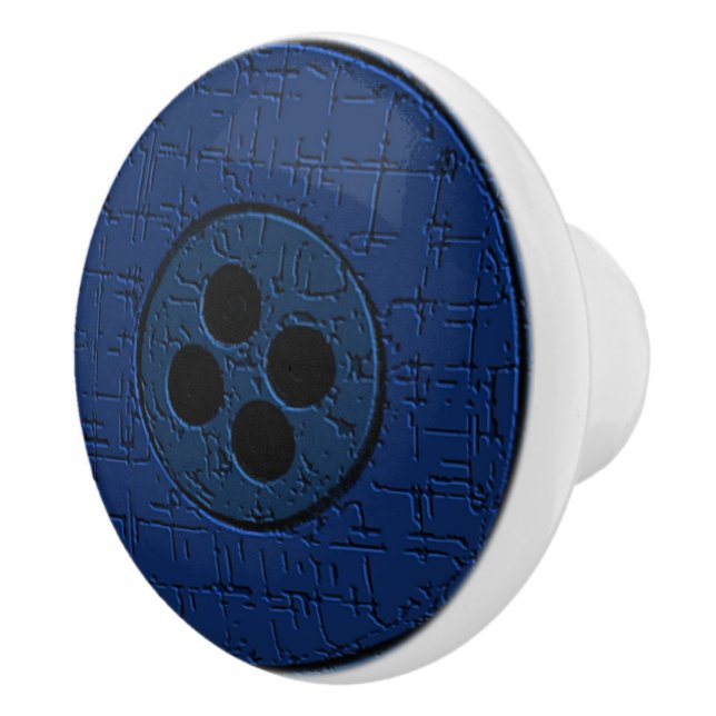Navy Blue Textured Button Ceramic Knob (Right)