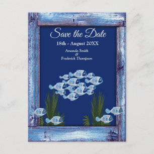 Navy - Blue Textured underwate fish Save the Dates Announcement Postcard